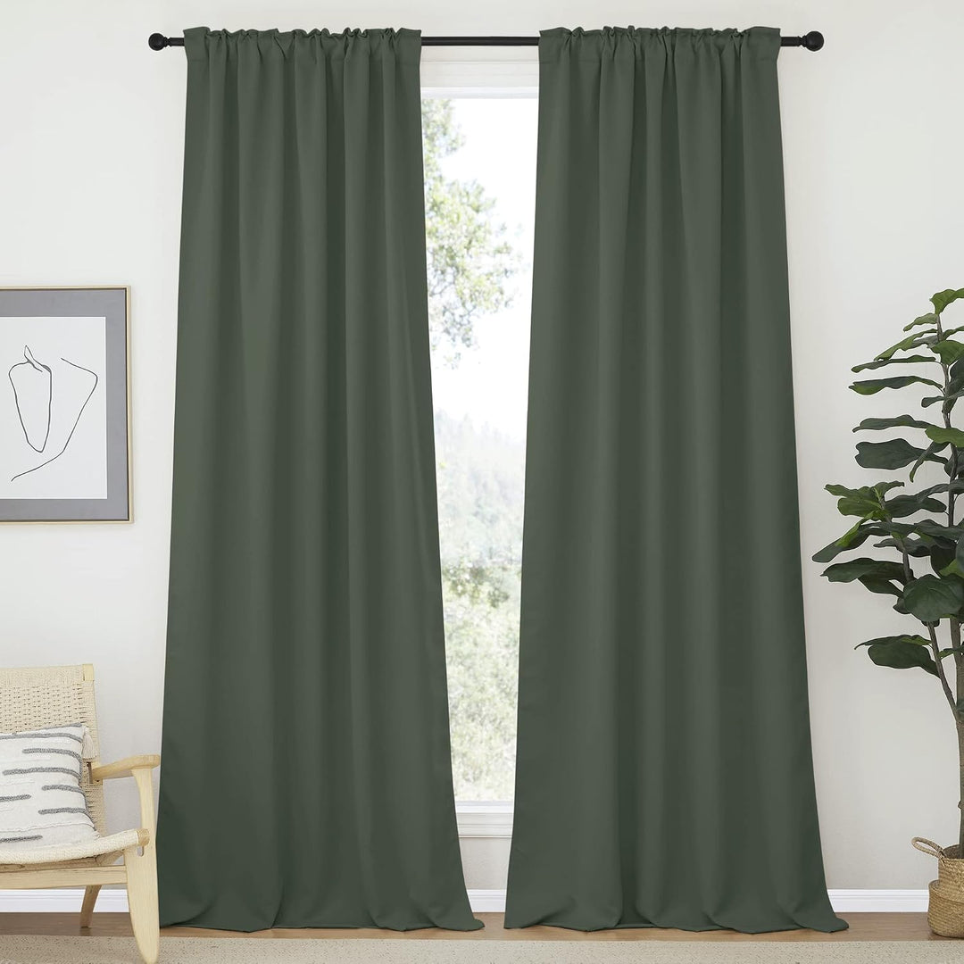 Dark Mallard Room-Darkening Rod-Pocket Curtains, 52 x 95 in, 2 Panels - Just Closeouts Canada Inc.