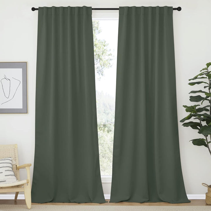 Dark Mallard Room-Darkening Rod-Pocket Curtains, 52 x 95 in, 2 Panels - Just Closeouts Canada Inc.