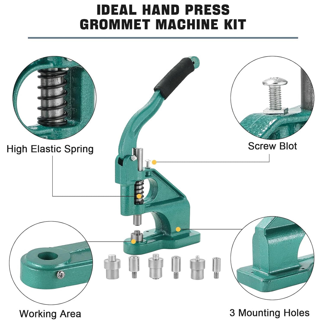 DASBET 3 Die Hand Press Grommet Machine | (024) Heavy Duty Industrial Eyelet Grommet Machine Grommets Eyelet Tool Kit with 1500 Grommets Eyelets - Just Closeouts Canada Inc.
