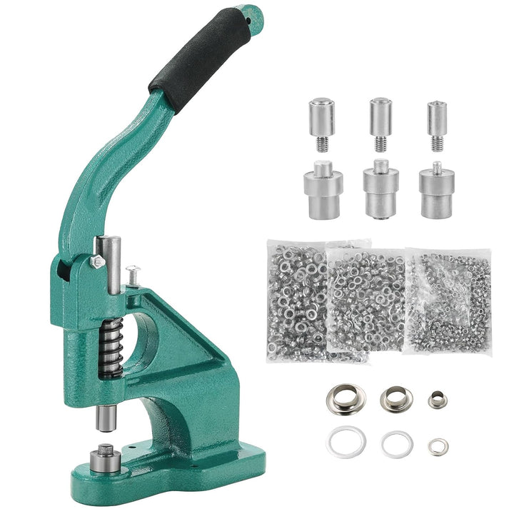 DASBET 3 Die Hand Press Grommet Machine | (024) Heavy Duty Industrial Eyelet Grommet Machine Grommets Eyelet Tool Kit with 1500 Grommets Eyelets - Just Closeouts Canada Inc.