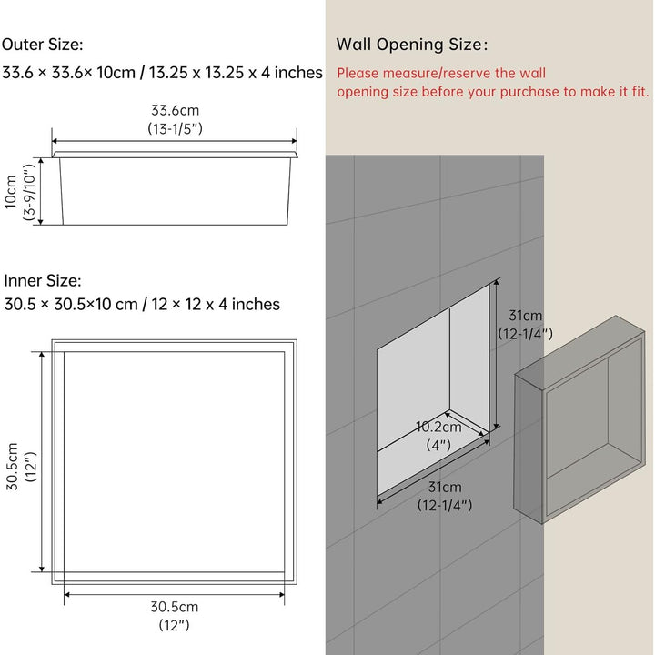 DAYONE Matte Black Shower Niche 12" X 12" - Just Closeouts Canada Inc.