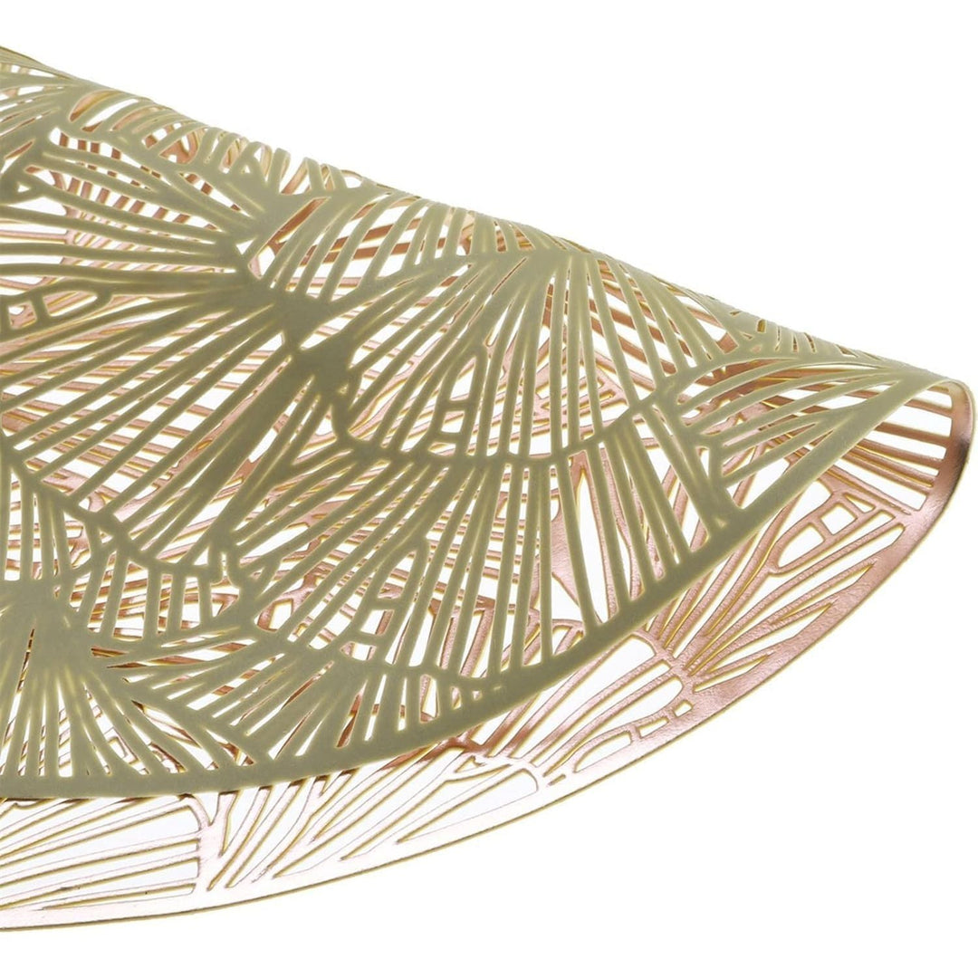 DEAYOU Set of 12 Round Pressed Vinyl Placemats, Gold Wedding Accent Centerpiece Placemat, Non - Slip Placemats for Dining Table, Kitchen, Decor, 15", Washable, Wipeable, Hollow Ginkgo Biloba Design - Just Closeouts Canada Inc.