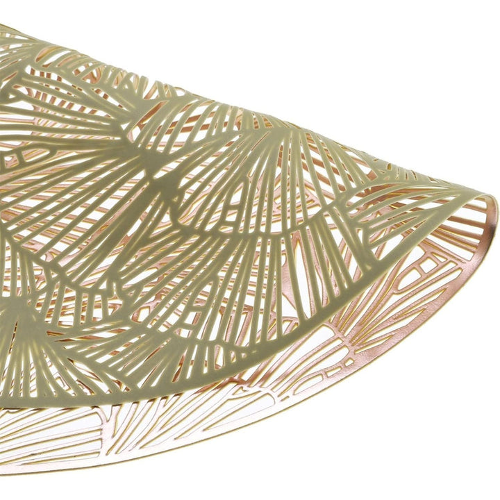 DEAYOU Set of 12 Round Pressed Vinyl Placemats, Gold Wedding Accent Centerpiece Placemat, Non - Slip Placemats for Dining Table, Kitchen, Decor, 15", Washable, Wipeable, Hollow Ginkgo Biloba Design - Just Closeouts Canada Inc.