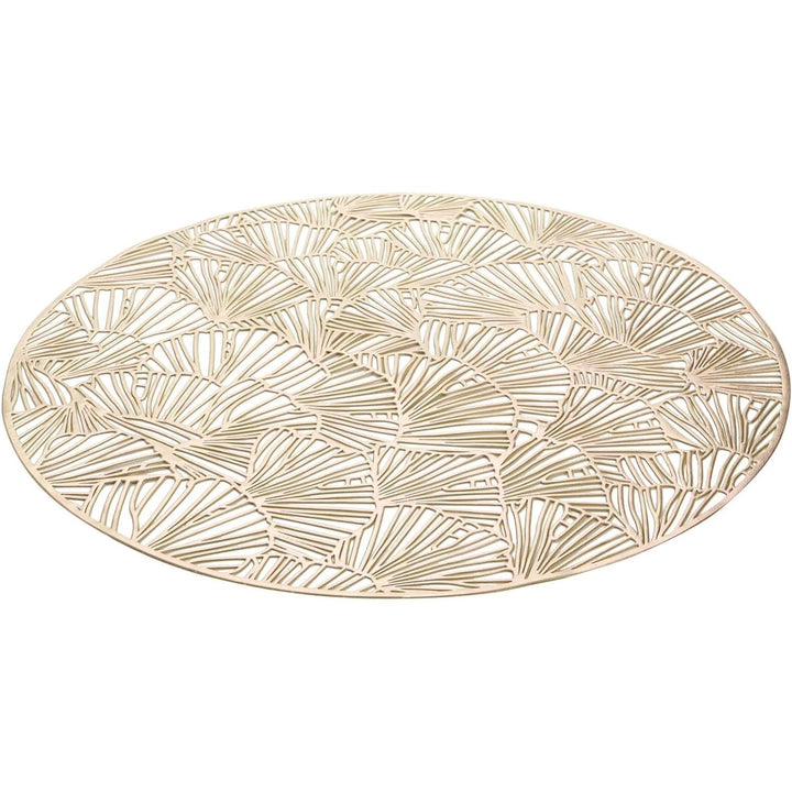 DEAYOU Set of 12 Round Pressed Vinyl Placemats, Gold Wedding Accent Centerpiece Placemat, Non - Slip Placemats for Dining Table, Kitchen, Decor, 15", Washable, Wipeable, Hollow Ginkgo Biloba Design - Just Closeouts Canada Inc.