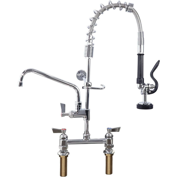 Deck Mount Commercial Faucet with Pre - Rinse Sprayer, 25" Height, 8" Center, 10" Swing Spout, Deck Mount Kitchen Sink Faucet, Brass Constructed Device with Pull Down Spray, for 1/2/4 Compartment Sink - Just Closeouts Canada Inc.X0037ZBI07