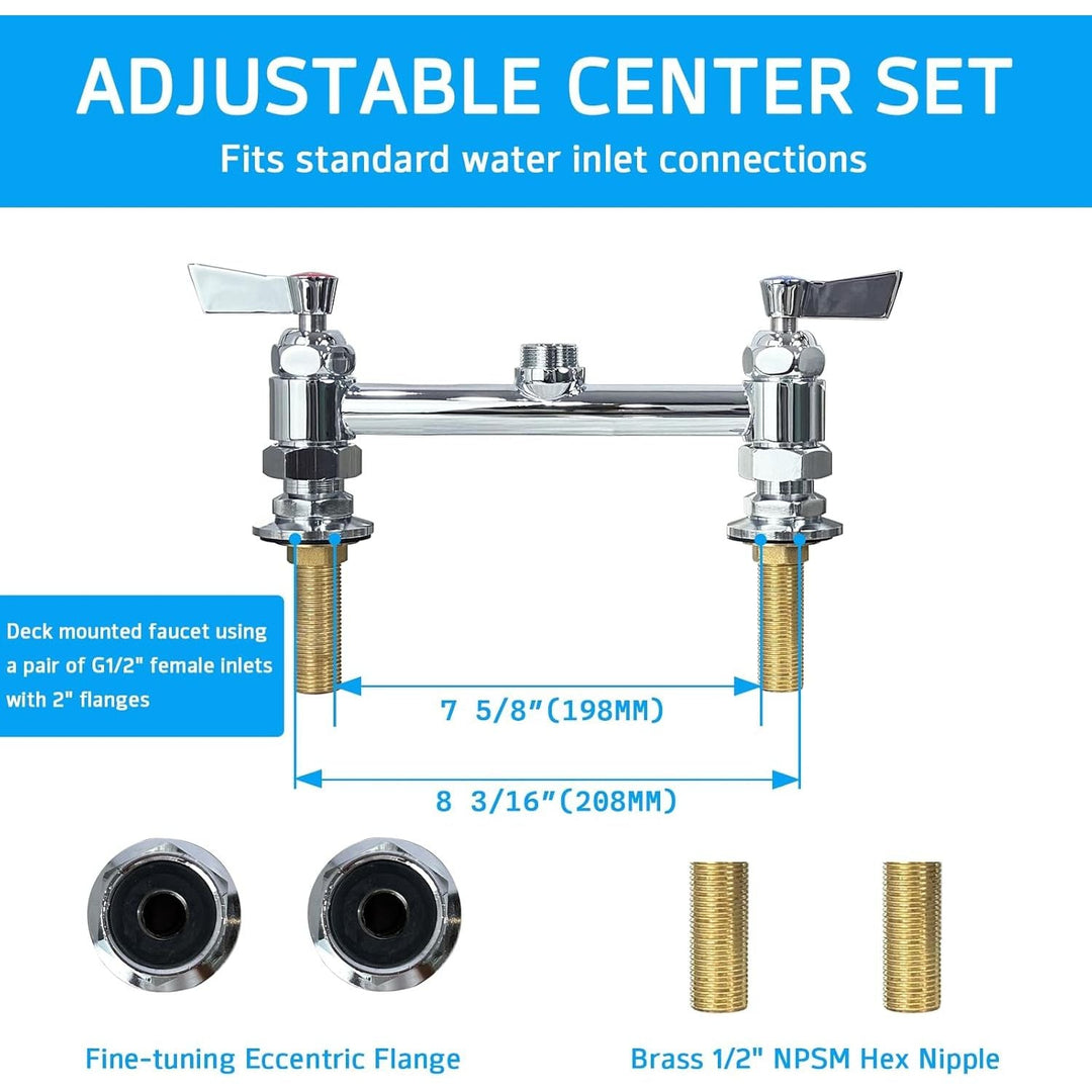 Deck Mount Commercial Faucet with Pre - Rinse Sprayer, 25" Height, 8" Center, 10" Swing Spout, Deck Mount Kitchen Sink Faucet, Brass Constructed Device with Pull Down Spray, for 1/2/4 Compartment Sink - Just Closeouts Canada Inc.X0037ZBI07