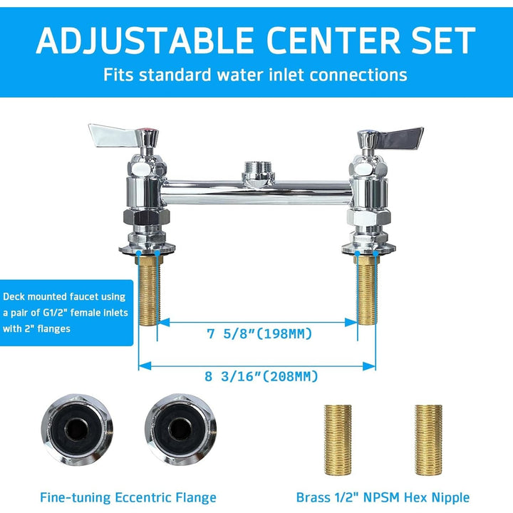 Deck Mount Commercial Faucet with Pre - Rinse Sprayer, 25" Height, 8" Center, 10" Swing Spout, Deck Mount Kitchen Sink Faucet, Brass Constructed Device with Pull Down Spray, for 1/2/4 Compartment Sink - Just Closeouts Canada Inc.X0037ZBI07