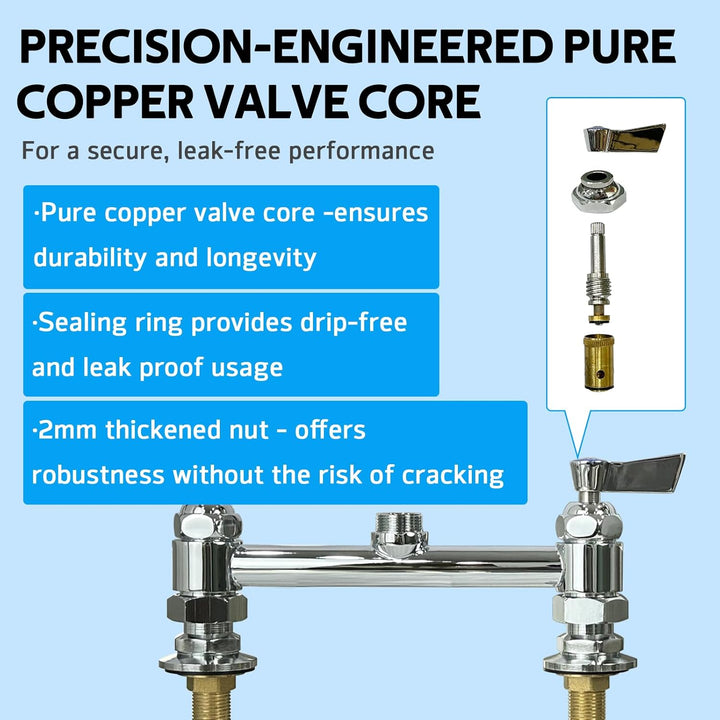 Deck Mount Commercial Faucet with Pre - Rinse Sprayer, 25" Height, 8" Center, 10" Swing Spout, Deck Mount Kitchen Sink Faucet, Brass Constructed Device with Pull Down Spray, for 1/2/4 Compartment Sink - Just Closeouts Canada Inc.X0037ZBI07