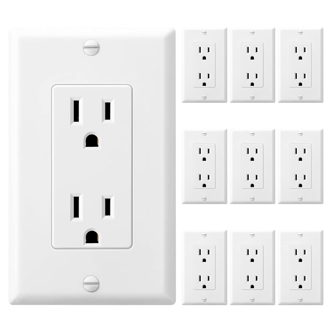 Decorator Receptacle Outlet with Wall Plate, 15 Amp Standard Electrical Wall Outlet, Non - Tamper Resistant, UL Listed, White (10 Pack) - Just Closeouts Canada Inc.X003987KIL