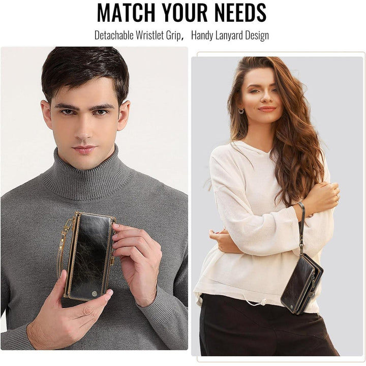 Defencase Wallet Case Compatible with iPhone 14 with RFID Blocking Card Holder for Women and Men, PU Leather Magnetic Snap Flip Zipper Phone Case Suitable for iPhone 14 6.1", Coffee - Just Closeouts Canada Inc.