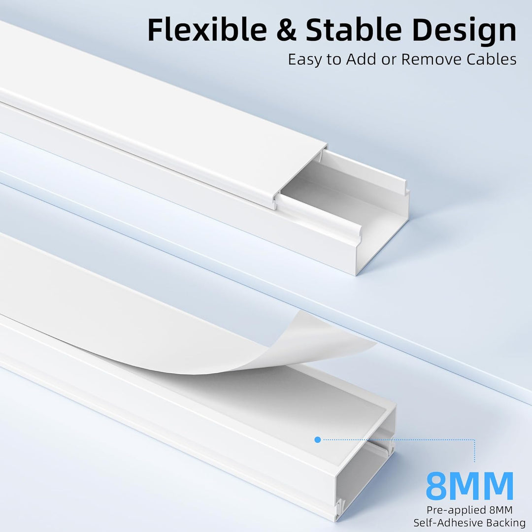 Delamu TV Cable Concealer, 34 inch Cord Hider, Large Cord Cover for Wall Mounted TV, Wire Hider Wire Covers for Cords, Paintable Cable Cover Cable Hider, White Cable Raceway Kit, 2X L17 W1.18 H0.6in - Just Closeouts Canada Inc.