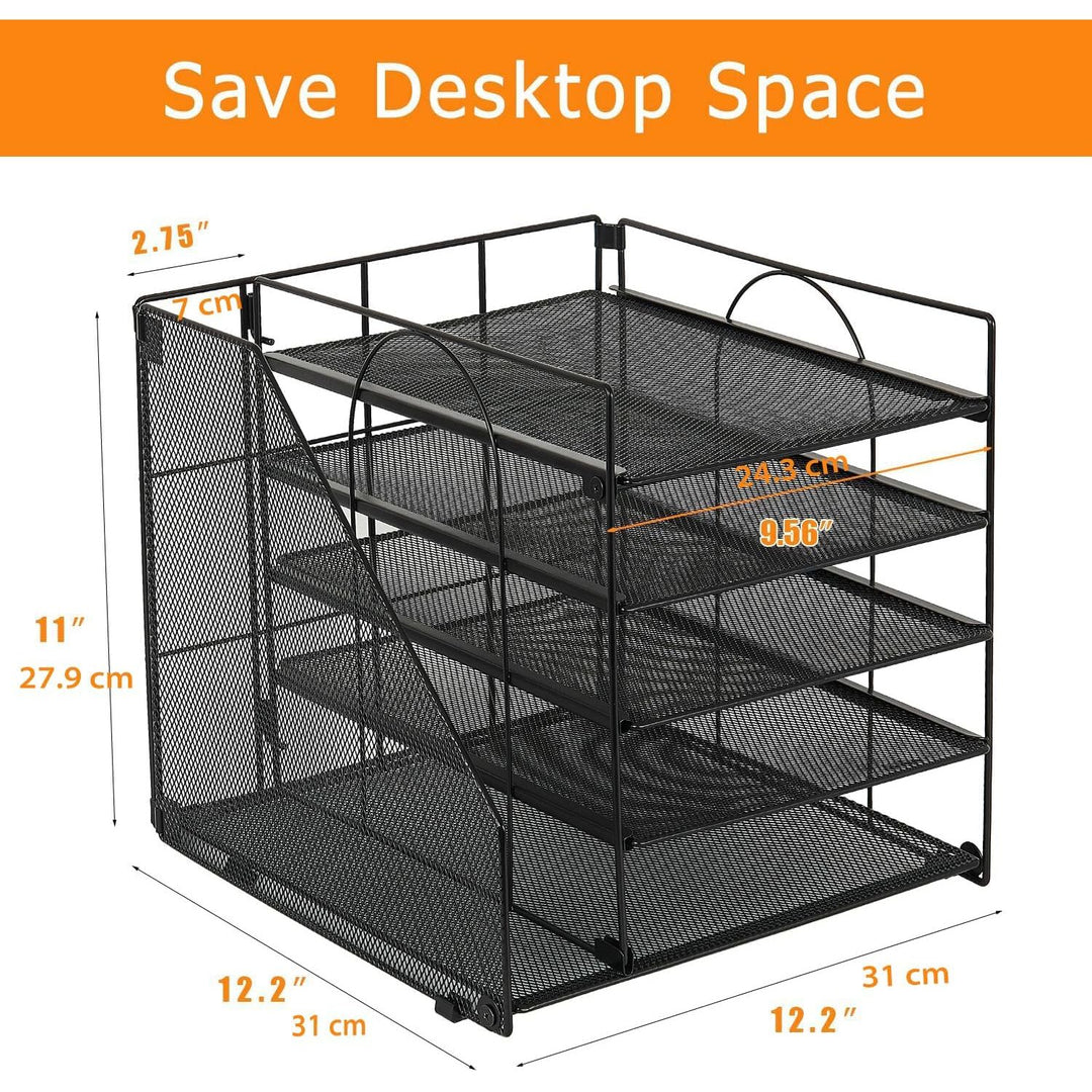 Desk Organizer with File Holder, 5 - Tier Paper Letter Tray, Mesh Desktop File Organizers, Organization and Storage for School, Home, Office (Black) - Just Closeouts Canada Inc.