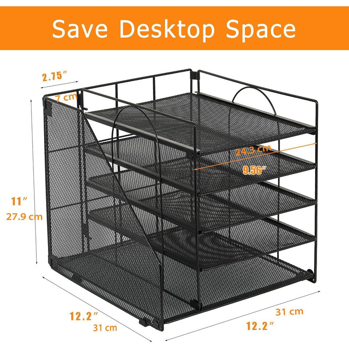 Desk Organizer with File Holder, 5 - Tier Paper Letter Tray, Mesh Desktop File Organizers, Organization and Storage for School, Home, Office (Black) - Just Closeouts Canada Inc.