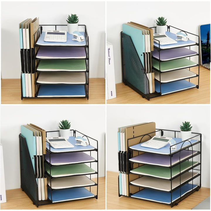 Desk Organizer with File Holder, 5 - Tier Paper Letter Tray, Mesh Desktop File Organizers, Organization and Storage for School, Home, Office (Black) - Just Closeouts Canada Inc.