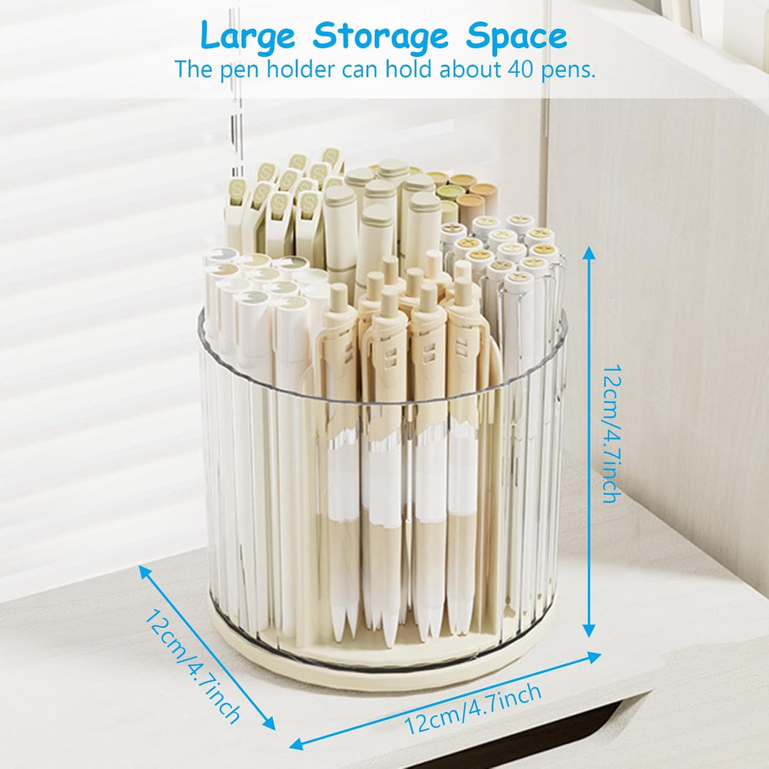 Desk Pencil Pen Holder, 6 Slots Rotating Desk Organizer Makeup Brush Holder Pencil Cup Pot, Desktop Stationery Supplies Organizer Storage Box Caddy for Office School Home Art Supply (Beige) - Just Closeouts Canada Inc.