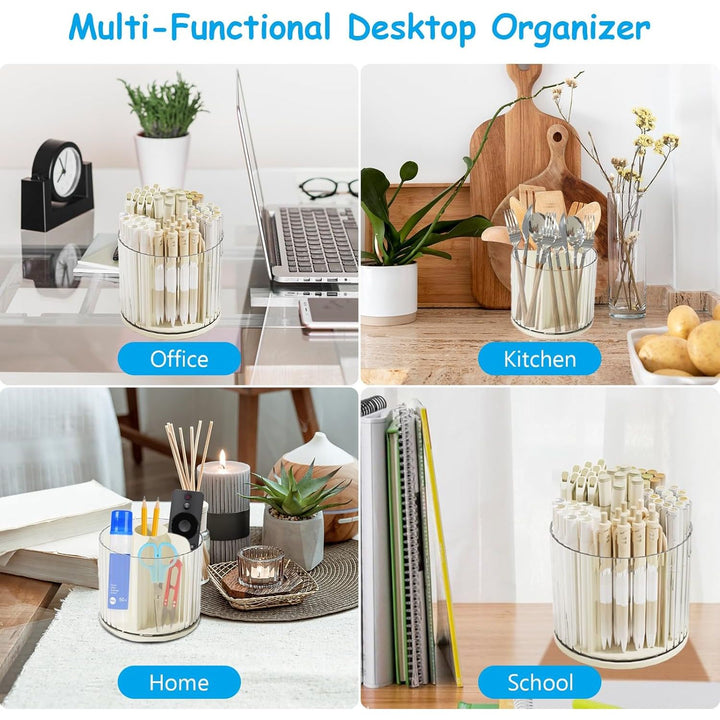 Desk Pencil Pen Holder, 6 Slots Rotating Desk Organizer Makeup Brush Holder Pencil Cup Pot, Desktop Stationery Supplies Organizer Storage Box Caddy for Office School Home Art Supply (Beige) - Just Closeouts Canada Inc.