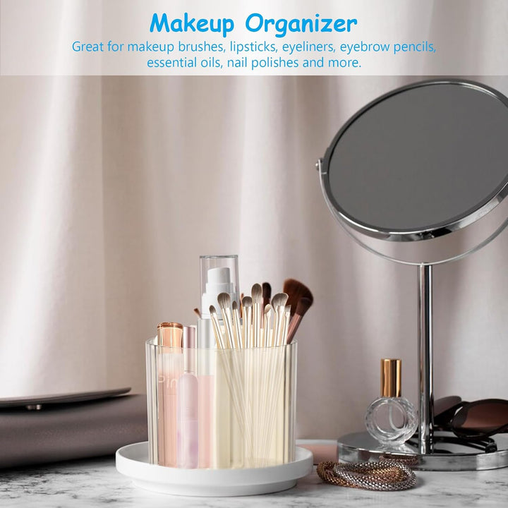 Desk Pencil Pen Holder, 6 Slots Rotating Desk Organizer Makeup Brush Holder Pencil Cup Pot, Desktop Stationery Supplies Organizer Storage Box Caddy for Office School Home Art Supply (Beige) - Just Closeouts Canada Inc.