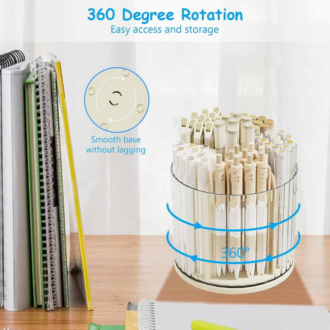 Desk Pencil Pen Holder, 6 Slots Rotating Desk Organizer Makeup Brush Holder Pencil Cup Pot, Desktop Stationery Supplies Organizer Storage Box Caddy for Office School Home Art Supply (Beige) - Just Closeouts Canada Inc.