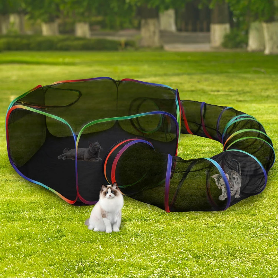DiDiBirDi Foldable Cat Enclosure - Portable Outdoor Cat Tent with Tunnel, Breathable Mesh Playpen for Cats, Small Dogs & Rabbits, Includes Carry Bag Color - Just Closeouts Canada Inc.