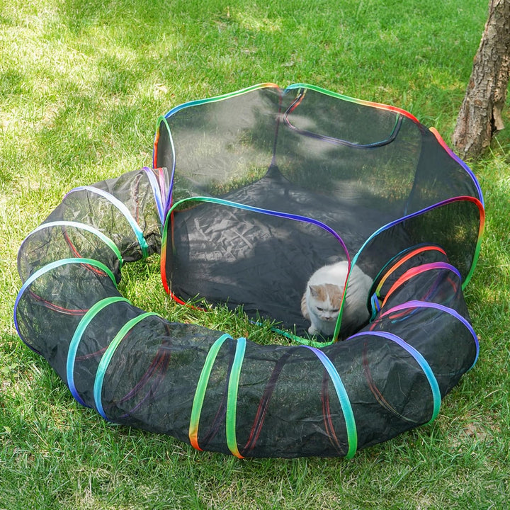 DiDiBirDi Foldable Cat Enclosure - Portable Outdoor Cat Tent with Tunnel, Breathable Mesh Playpen for Cats, Small Dogs & Rabbits, Includes Carry Bag Color - Just Closeouts Canada Inc.
