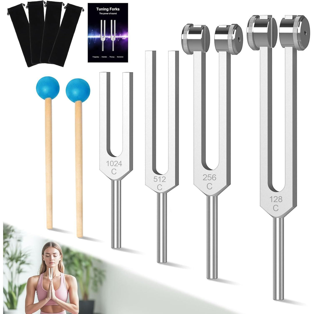 DiDiBirDi Tuning Fork Set 4pcs 128Hz, 256Hz, 512Hz, 1024Hz with Accessories for Yoga and Meditation,Relaxing Experience Brought by Sound Vibration - Just Closeouts Canada Inc.