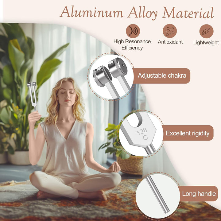 DiDiBirDi Tuning Fork Set,6 pcs (128Hz, 256Hz, 512Hz, 1024Hz, 2048Hz, 4096Hz) with Exquisite Aluminum Storage Case for Meditation, Yoga and relaxation exercises - Just Closeouts Canada Inc.