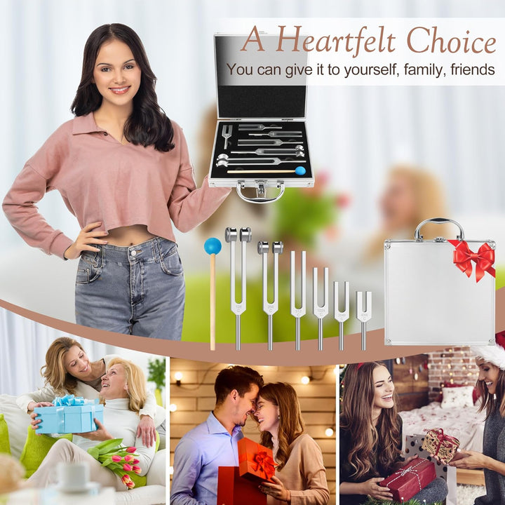 DiDiBirDi Tuning Fork Set,6 pcs (128Hz, 256Hz, 512Hz, 1024Hz, 2048Hz, 4096Hz) with Exquisite Aluminum Storage Case for Meditation, Yoga and relaxation exercises - Just Closeouts Canada Inc.