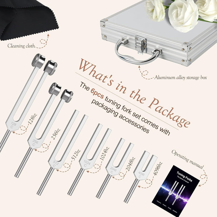 DiDiBirDi Tuning Fork Set,6 pcs (128Hz, 256Hz, 512Hz, 1024Hz, 2048Hz, 4096Hz) with Exquisite Aluminum Storage Case for Meditation, Yoga and relaxation exercises - Just Closeouts Canada Inc.