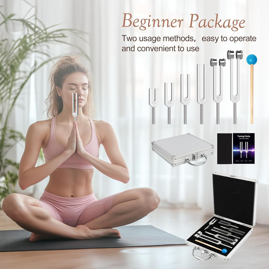 DiDiBirDi Tuning Fork Set,6 pcs (128Hz, 256Hz, 512Hz, 1024Hz, 2048Hz, 4096Hz) with Exquisite Aluminum Storage Case for Meditation, Yoga and relaxation exercises - Just Closeouts Canada Inc.