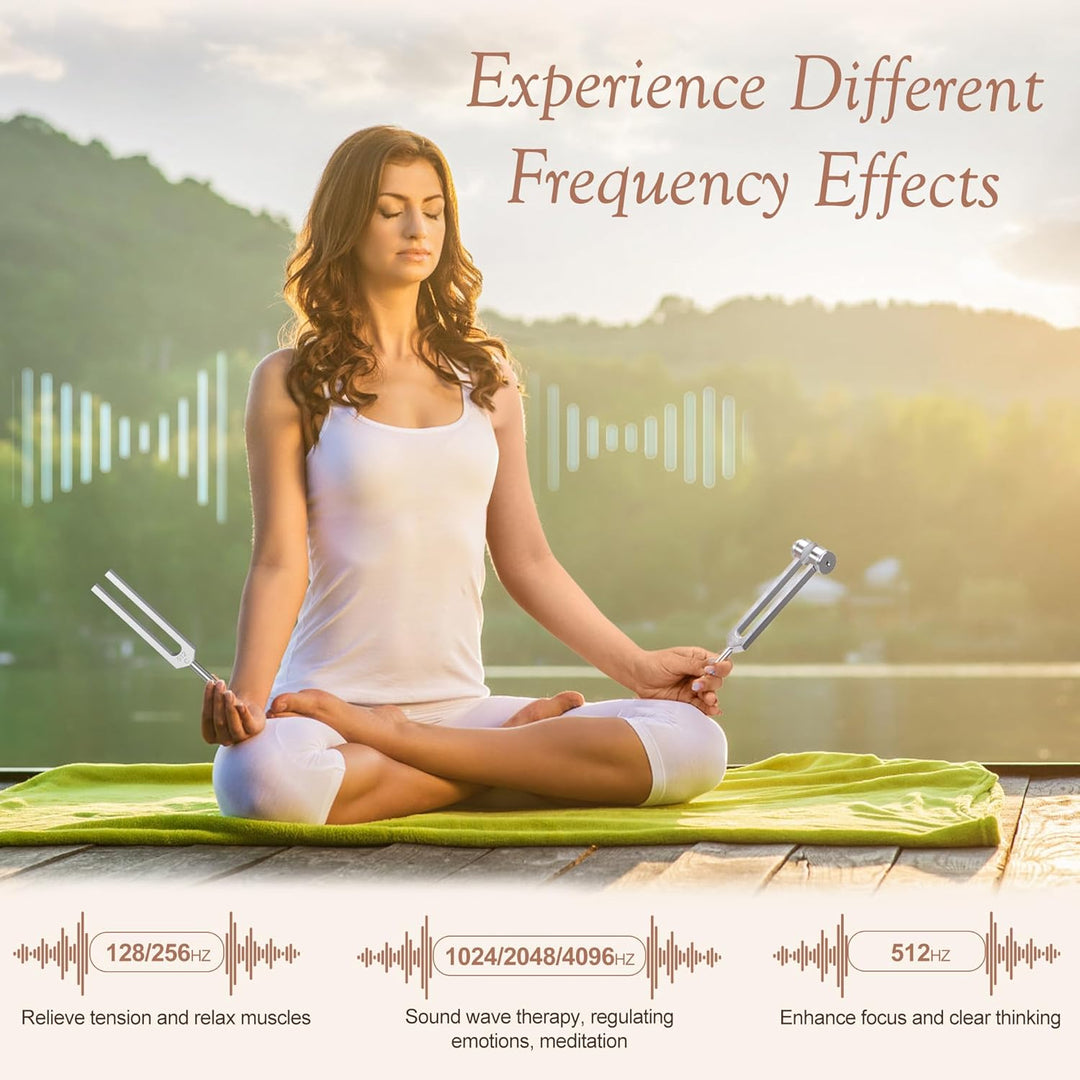 DiDiBirDi Tuning Fork Set,6 pcs (128Hz, 256Hz, 512Hz, 1024Hz, 2048Hz, 4096Hz) with Exquisite Aluminum Storage Case for Meditation, Yoga and relaxation exercises - Just Closeouts Canada Inc.