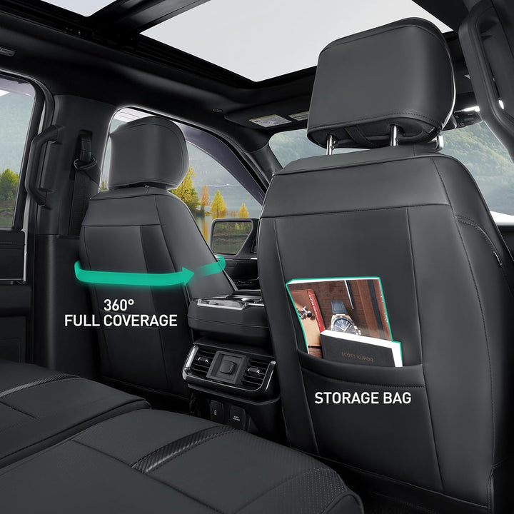 DiffCar for Ford F150 Seat Covers 2021 2022 2023 2024 2025,Full Set Leather Waterproof Black Trucks Pickup Seat Covers Custom Fit for Ford F150 Accessories,Car Seat Cover for SuperCrew/CrewCab(XL,XLT) - Just Closeouts Canada Inc.