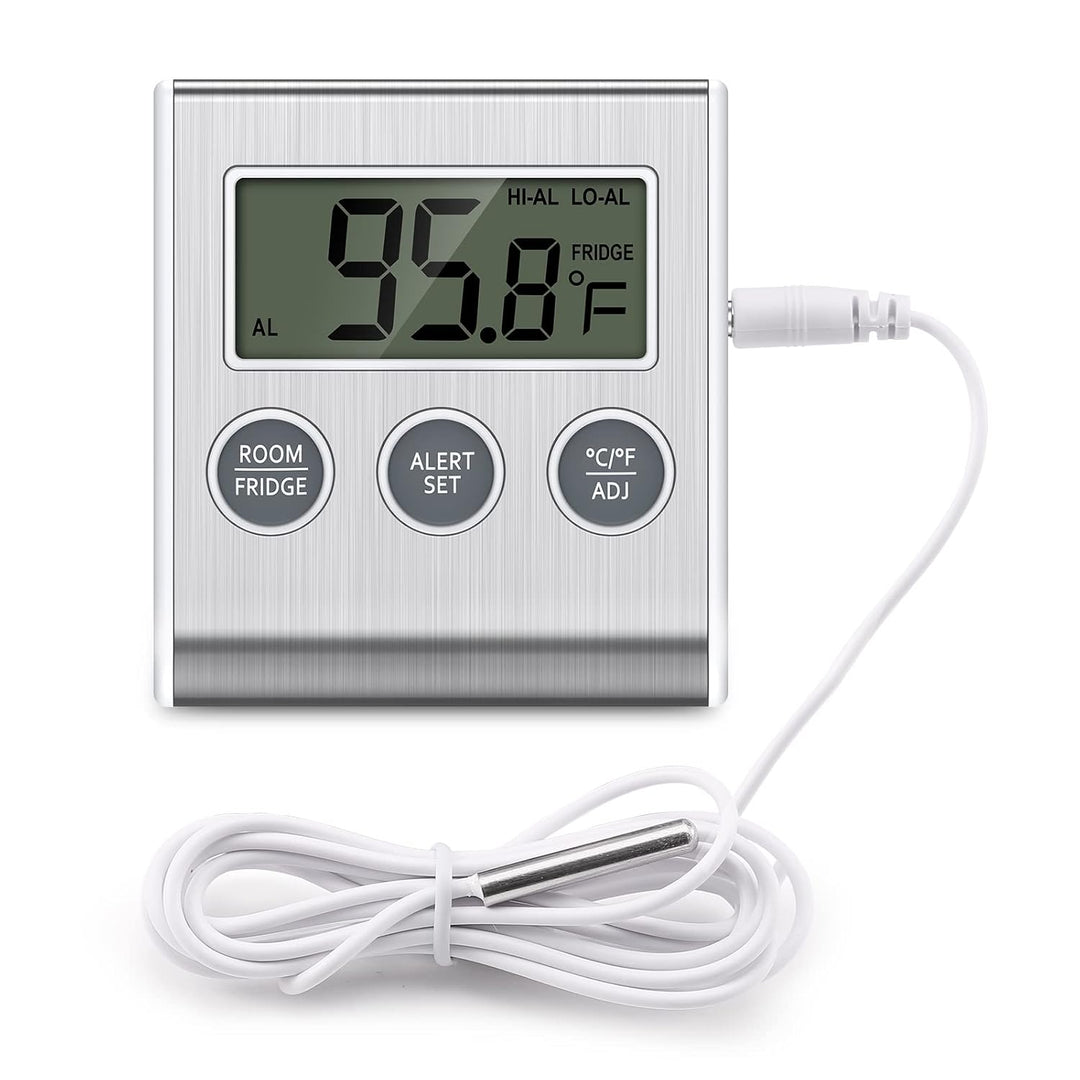 Digital Fridge Thermometer with Probe & High/Low Alarm – Silver - Just Closeouts Canada Inc.