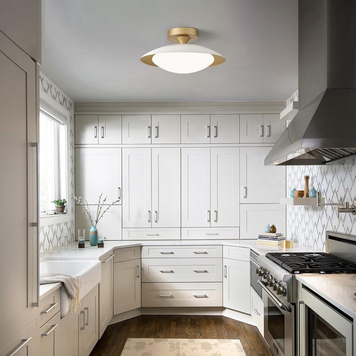 Dimmable White and Gold Ceiling Light, Mid - Century Semi Flush Mount Ceiling Light, Modern LED Lighting Fixture, 5CCT 2700K - 6000K Ceiling Lamp with Acrylic Shade for Bedroom Hallway Kitchen, 11.8in - Just Closeouts Canada Inc.X004CR9SNN