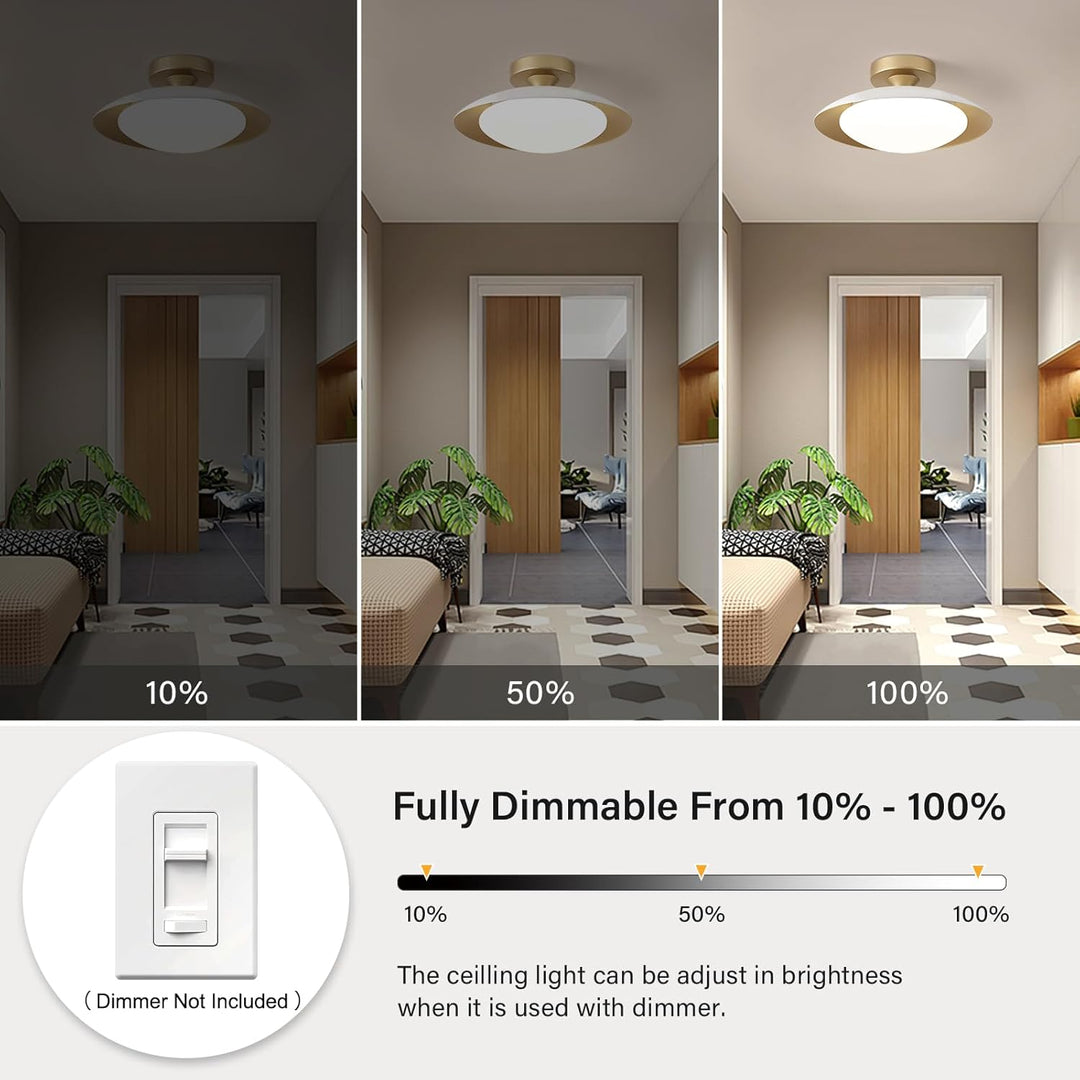 Dimmable White and Gold Ceiling Light, Mid - Century Semi Flush Mount Ceiling Light, Modern LED Lighting Fixture, 5CCT 2700K - 6000K Ceiling Lamp with Acrylic Shade for Bedroom Hallway Kitchen, 11.8in - Just Closeouts Canada Inc.X004CR9SNN