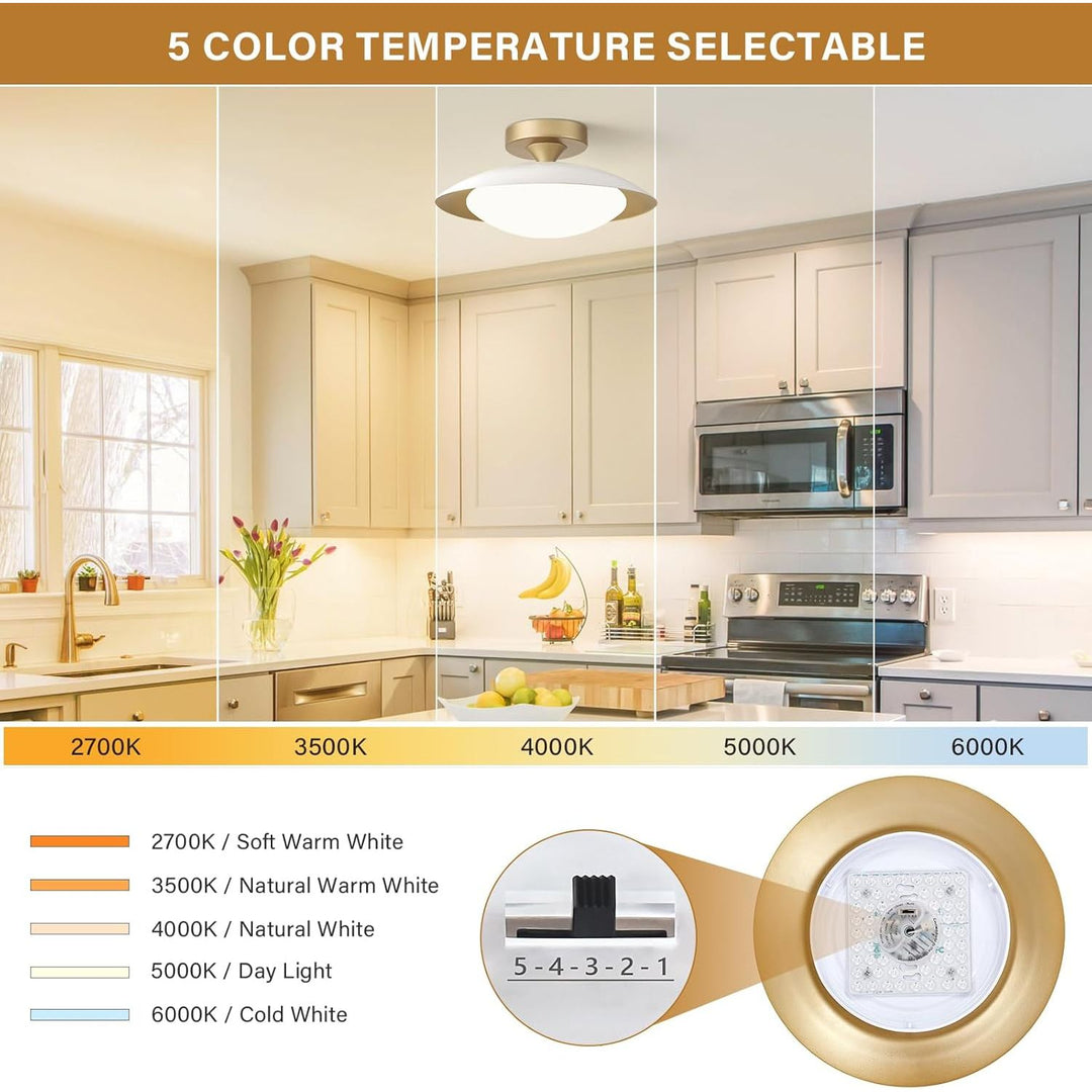Dimmable White and Gold Ceiling Light, Mid - Century Semi Flush Mount Ceiling Light, Modern LED Lighting Fixture, 5CCT 2700K - 6000K Ceiling Lamp with Acrylic Shade for Bedroom Hallway Kitchen, 11.8in - Just Closeouts Canada Inc.X004CR9SNN