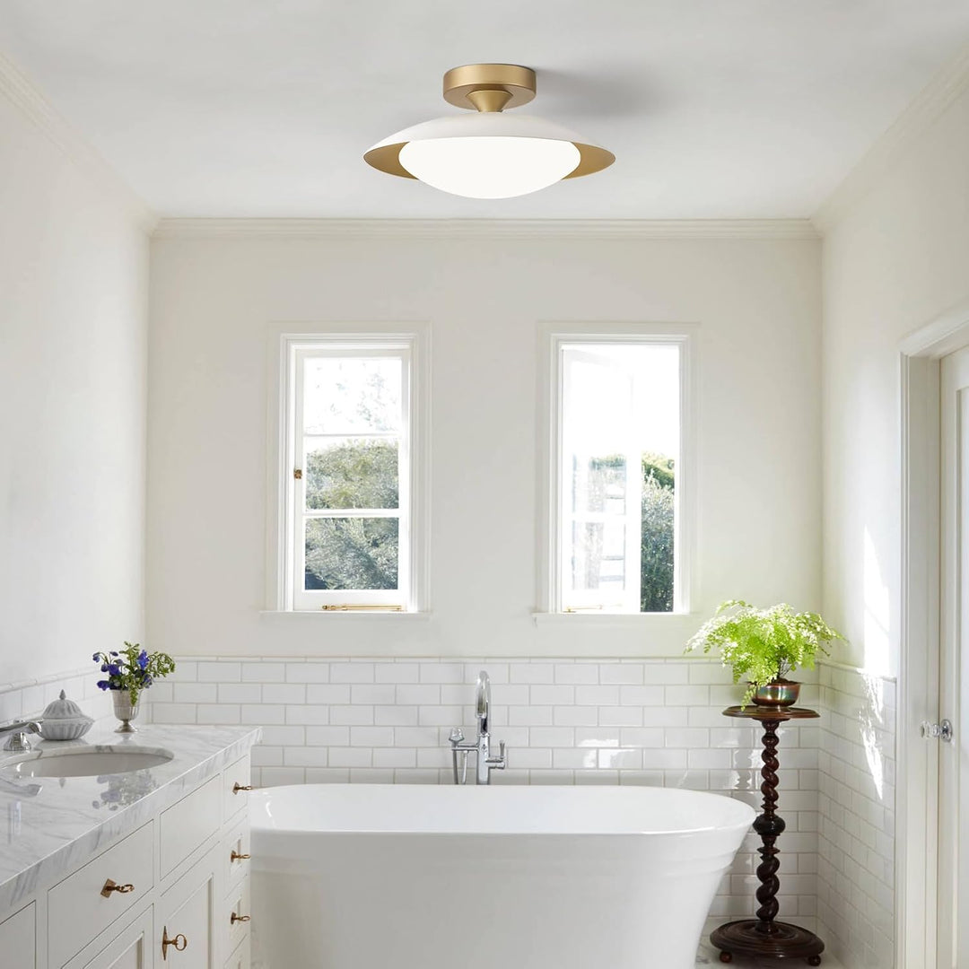 Dimmable White and Gold Ceiling Light, Mid - Century Semi Flush Mount Ceiling Light, Modern LED Lighting Fixture, 5CCT 2700K - 6000K Ceiling Lamp with Acrylic Shade for Bedroom Hallway Kitchen, 11.8in - Just Closeouts Canada Inc.X004CR9SNN