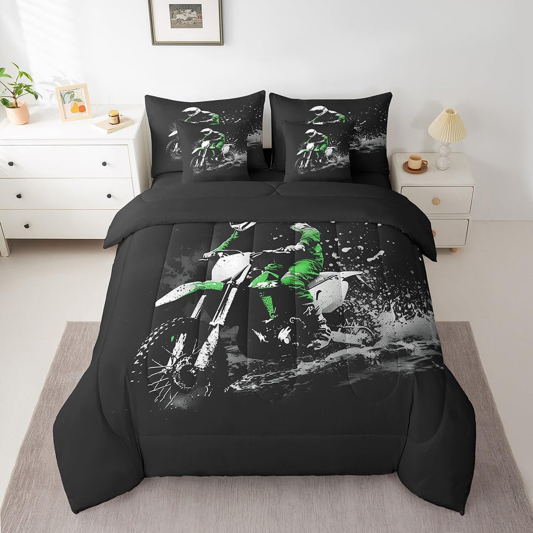 Dirt Bike 7 Pieces Beeding Set Full Size Racing Themed Bed Set Ultra Soft Racing Motocross Rider Bed in a Bag with Comforter, Sheets, Pillowcases for Kids Boys Girls Room Decor Motorcycle - Just Closeouts Canada Inc.X004XE8I0T