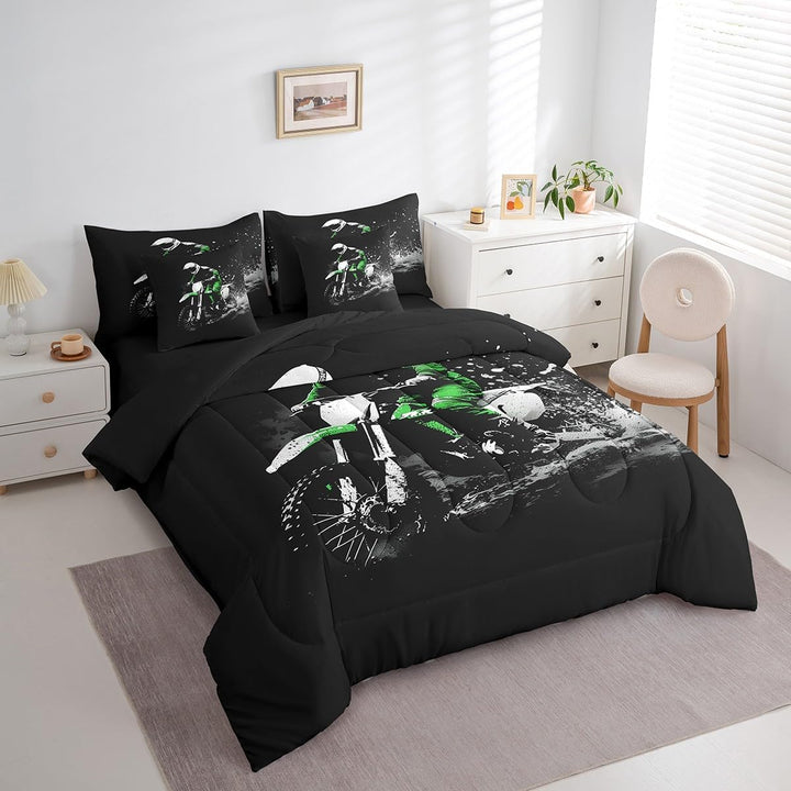 Dirt Bike 7 Pieces Beeding Set Full Size Racing Themed Bed Set Ultra Soft Racing Motocross Rider Bed in a Bag with Comforter, Sheets, Pillowcases for Kids Boys Girls Room Decor Motorcycle - Just Closeouts Canada Inc.X004XE8I0T