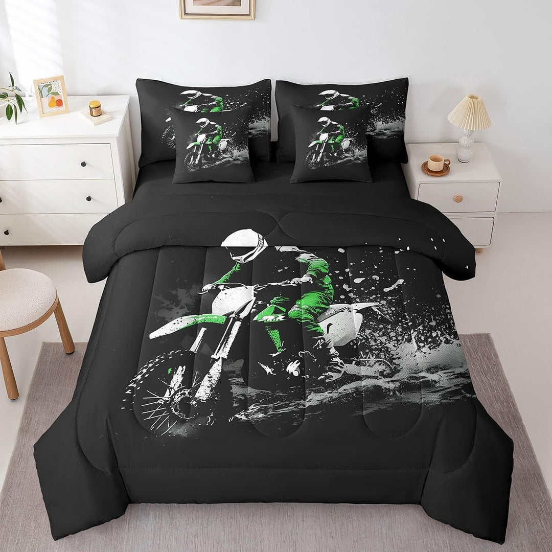 Dirt Bike 7 Pieces Beeding Set Full Size Racing Themed Bed Set Ultra Soft Racing Motocross Rider Bed in a Bag with Comforter, Sheets, Pillowcases for Kids Boys Girls Room Decor Motorcycle - Just Closeouts Canada Inc.X004XE8I0T