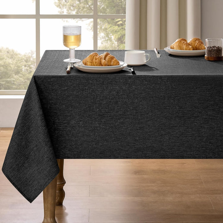 Dirty-Repel Linen Party Rectangle Tablecloth, Wipeable Anti-Scratches Table Cloth Waterproof Table Cover for 6 Foot Table, Dining Coffee Table (Oblong, 60 x 84 inch (Rectangular), Black) - Just Closeouts Canada Inc.X003RL1X8X