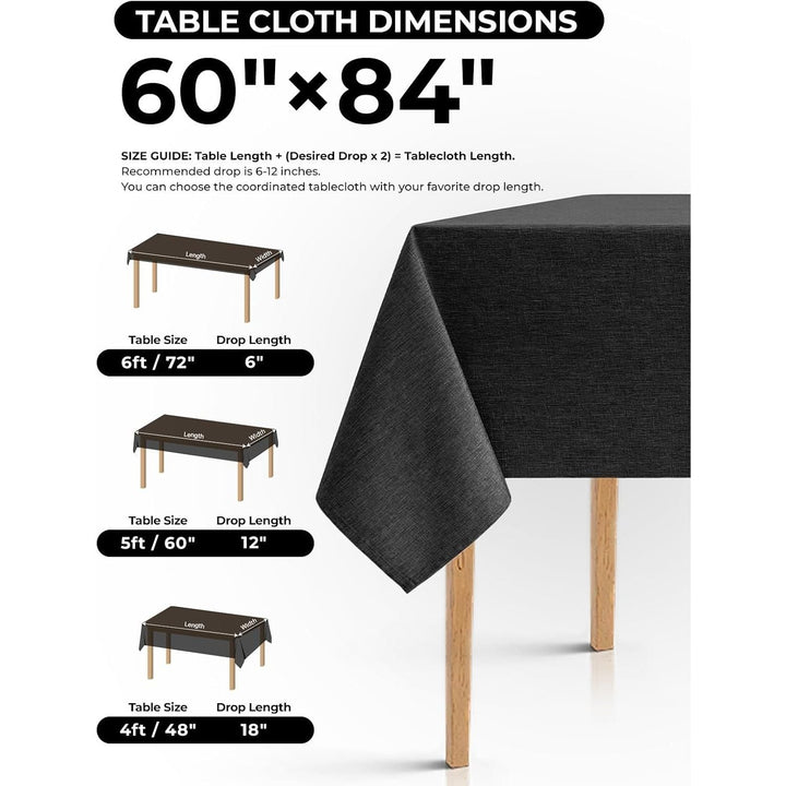 Dirty-Repel Linen Party Rectangle Tablecloth, Wipeable Anti-Scratches Table Cloth Waterproof Table Cover for 6 Foot Table, Dining Coffee Table (Oblong, 60 x 84 inch (Rectangular), Black) - Just Closeouts Canada Inc.X003RL1X8X