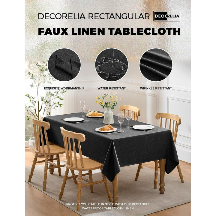 Dirty-Repel Linen Party Rectangle Tablecloth, Wipeable Anti-Scratches Table Cloth Waterproof Table Cover for 6 Foot Table, Dining Coffee Table (Oblong, 60 x 84 inch (Rectangular), Black) - Just Closeouts Canada Inc.X003RL1X8X