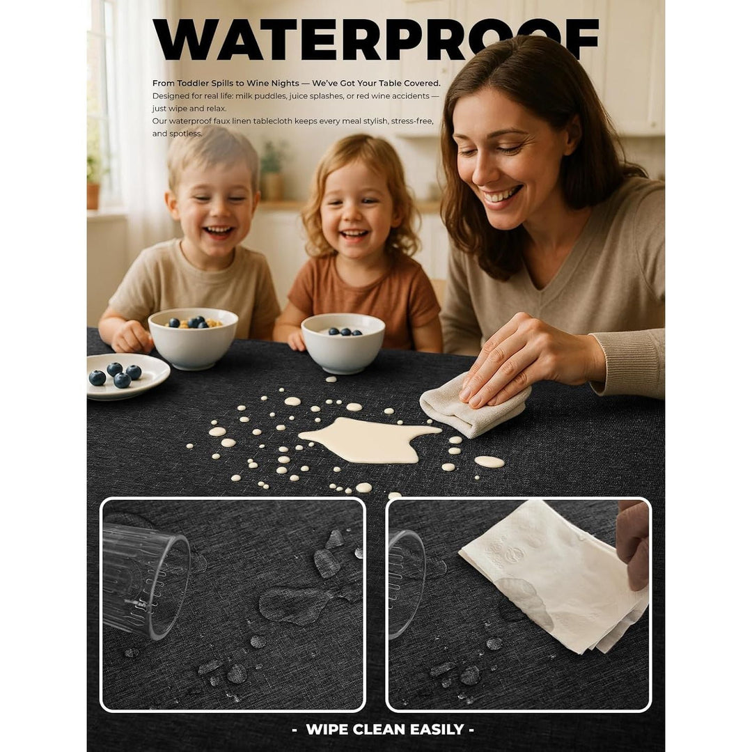 Dirty-Repel Linen Party Rectangle Tablecloth, Wipeable Anti-Scratches Table Cloth Waterproof Table Cover for 6 Foot Table, Dining Coffee Table (Oblong, 60 x 84 inch (Rectangular), Black) - Just Closeouts Canada Inc.X003RL1X8X