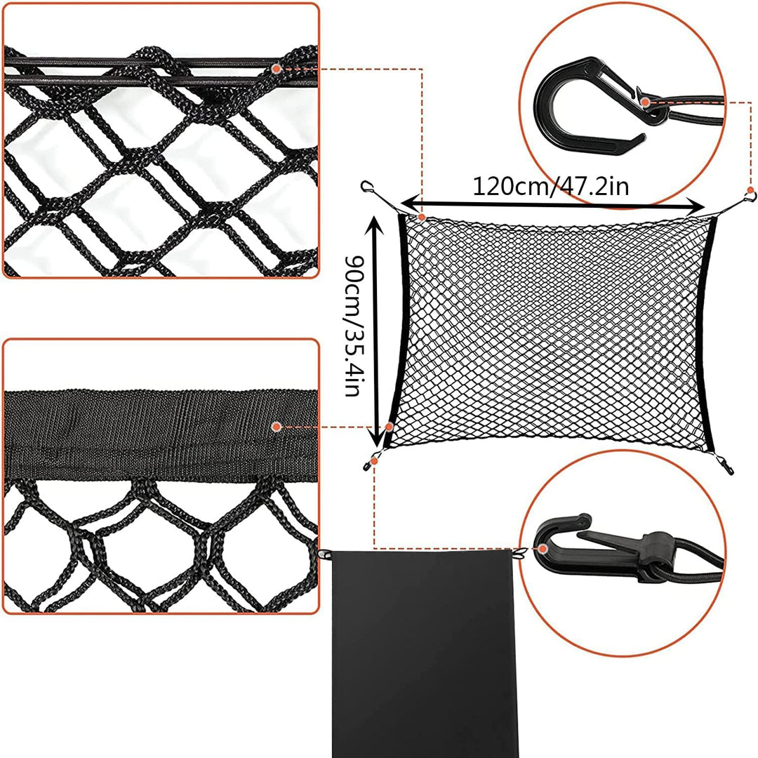 Dog Car Barrier, Dual Layer Car Pet Safety Net, 47x35”Auto Mesh, Adjustable Elastic Rear Area Cargo Net, Vehicle Separation Fence Gate, Stretchable Truck Bed Net, Cat Restraint Sedans Backseat Divider - Just Closeouts Canada Inc.