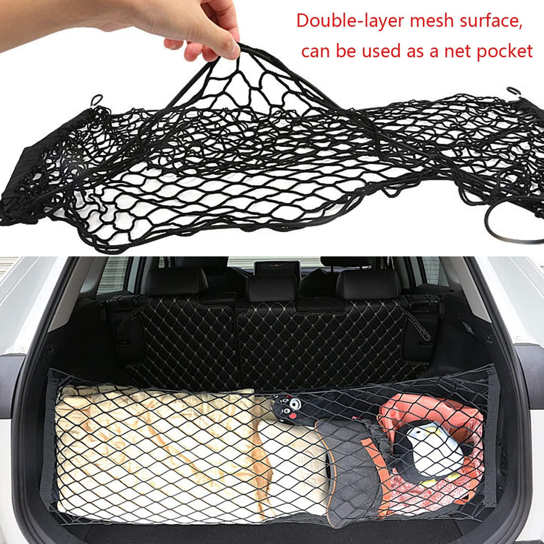 Dog Car Barrier, Dual Layer Car Pet Safety Net, 47x35”Auto Mesh, Adjustable Elastic Rear Area Cargo Net, Vehicle Separation Fence Gate, Stretchable Truck Bed Net, Cat Restraint Sedans Backseat Divider - Just Closeouts Canada Inc.