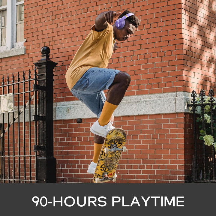 DOQAUS Wireless Headphones, [90 Hrs Playtime] Headphone Bluetooth Wireless with 3 EQ Modes, Hi - Fi Stereo Bluetooth Headset with Microphone and Comfortable Earpads for iPhone/PC/Travel/Office (Purple) - Just Closeouts Canada Inc.