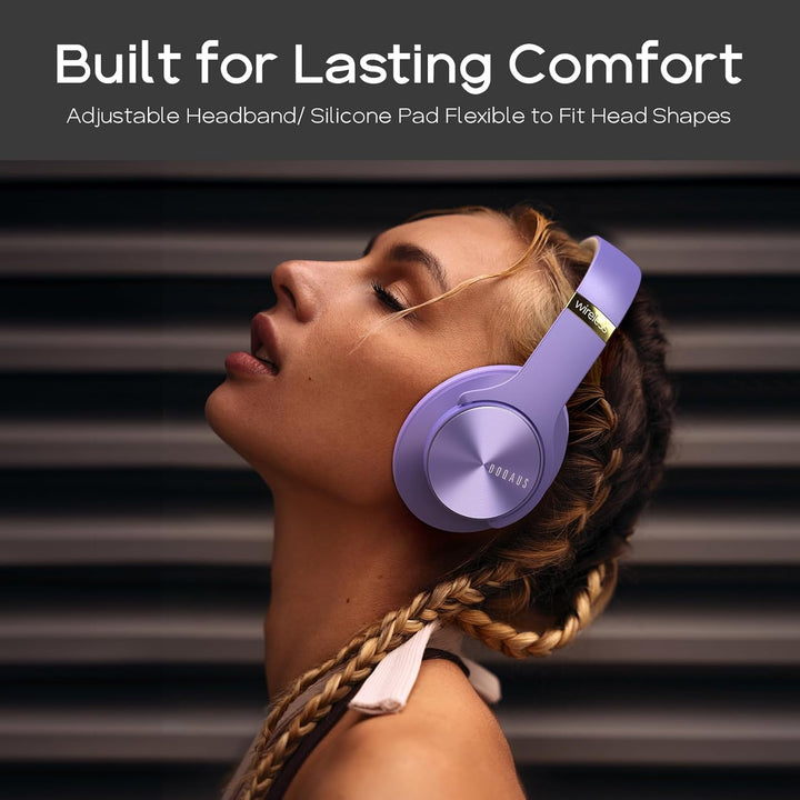 DOQAUS Wireless Headphones, [90 Hrs Playtime] Headphone Bluetooth Wireless with 3 EQ Modes, Hi - Fi Stereo Bluetooth Headset with Microphone and Comfortable Earpads for iPhone/PC/Travel/Office (Purple) - Just Closeouts Canada Inc.