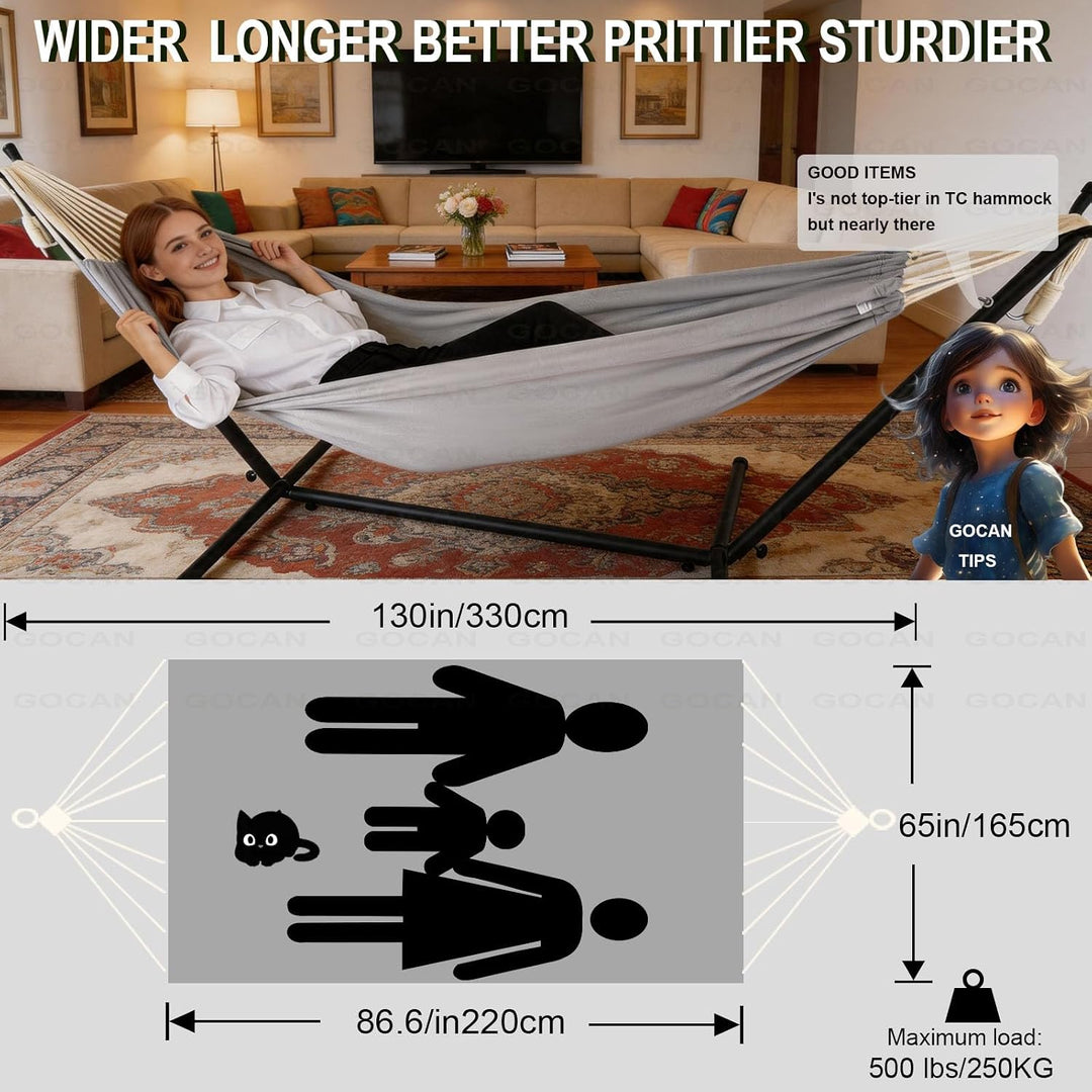 Double 2 Person XXL Hammock, 220 x 150cm, Grey - Just Closeouts Canada Inc.