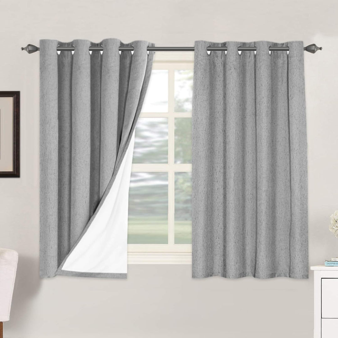 Dove Grey Faux Linen Blackout Curtains – 52 x 54 in, 2 Panels - Just Closeouts Canada Inc.