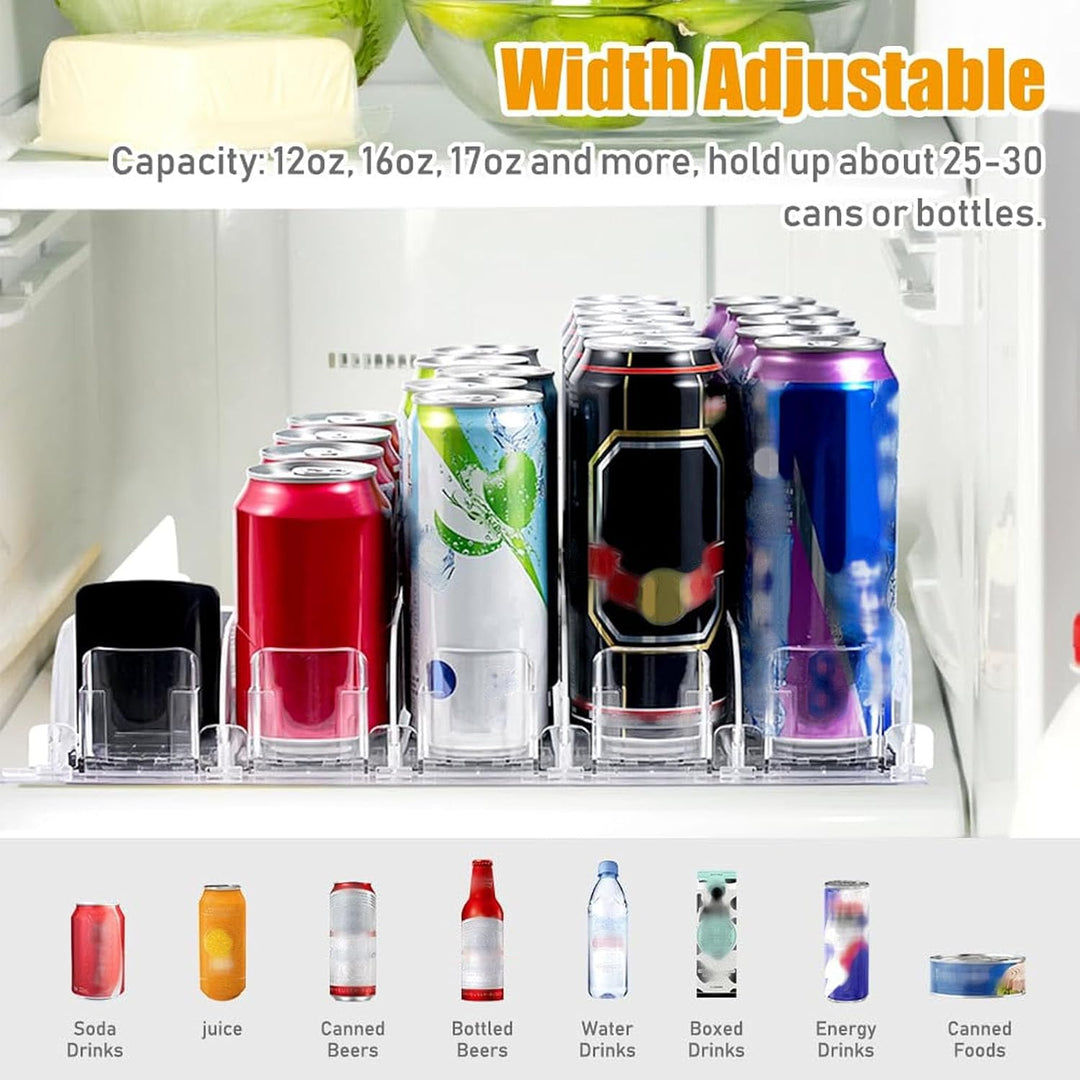 Drink Organizer for Fridge, 6 Rows Adjustable Width Automatic Pusher Glide, Self Pushing Soda Can Organizer for Refrigerator, Large Capacity, Automatic Drink Dispenser for Fridge - Just Closeouts Canada Inc.X004BKA9AH